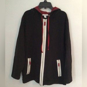 Dress Barn Woman’s Black, Red & WhitebHooded Jacket. Size 14/16.